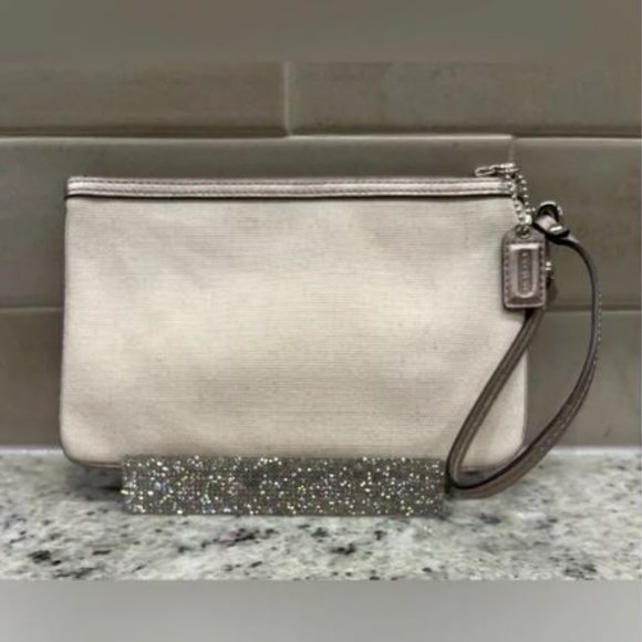 Coach Beach Canvas Wristlet  - Beach Shell w/Metallic Bronze Trim - Picture 2 of 7